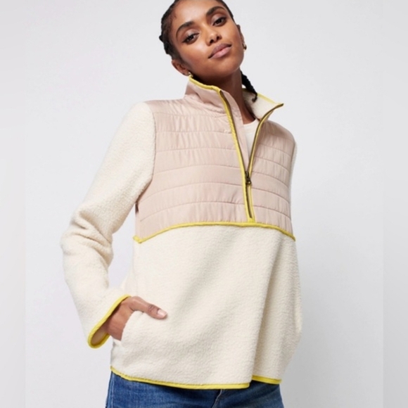 Faherty Jackets & Blazers - Faherty Cobble Hill Sherpa Fleece 1/4 Zip Popover Quilted Panel Sun XS